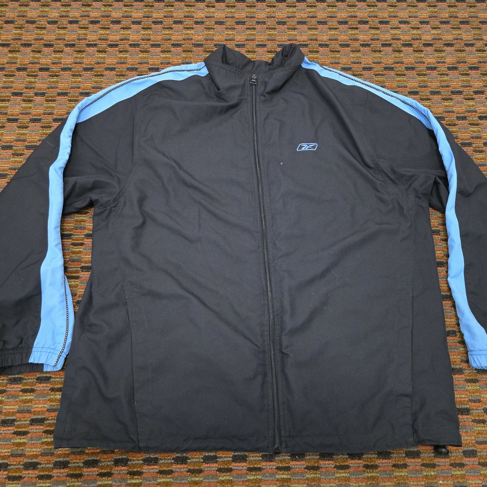 Reebok Track Jacket XL Black Blue Full Zip Athletic Windbreaker Lightweight